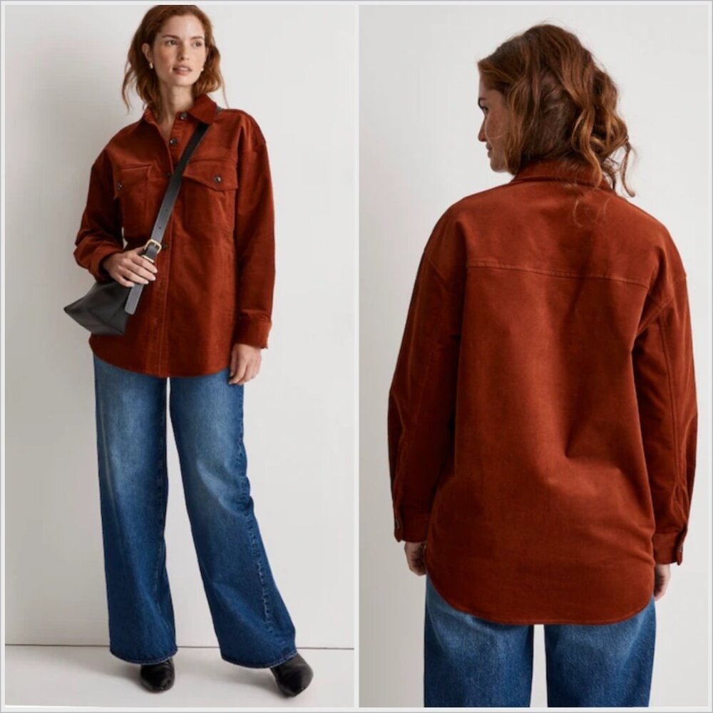Madewell Corduroy Oversized Shirt Jacket Mahogany XS NWT
